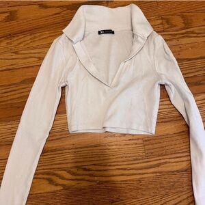 Zara Cream Long Sleeve Crop Top